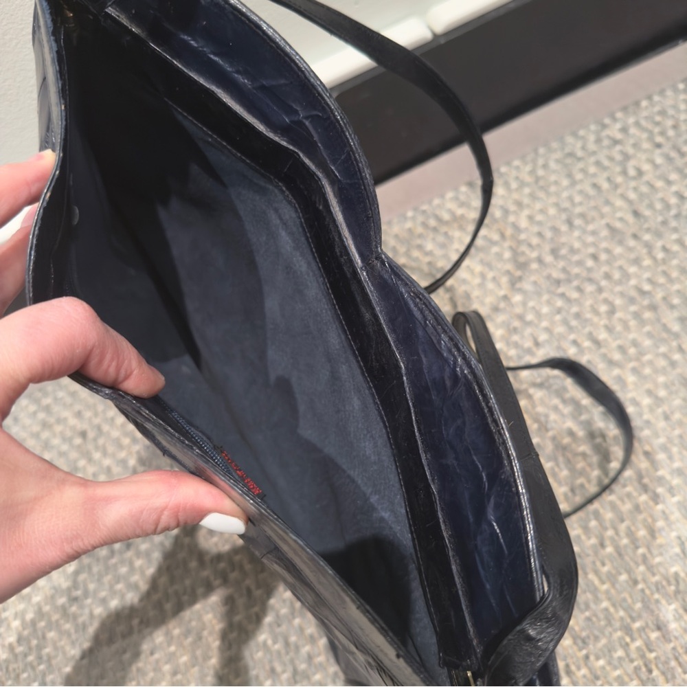 Vintage Korean Genuine Eel Skin Navy Blue Clutch / Bag - Picture 5 of 10